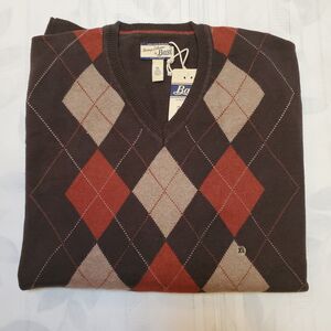 Heritage Collection Men's Argoyle Sweater, Brown, Tan & Orange NWT V-Neck